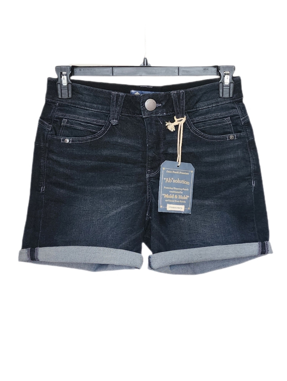 Democracy 5" Inseam Denim Shorts Stretch Roll Cuff Mid-rise Ab Solution Indigo 6